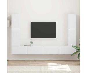 Ziaphsol Ensemble de meubles TV 8 pièces en bois blanc pour salon, console multimédia, buffet, étagère, tiroirs, compartiments de porte, gestion des câbles, espace de rangement, home cinéma, écran