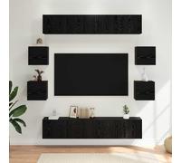 Ziaphsol Ensemble de meubles TV 8 pièces en chêne noir, console multimédia murale, buffet bas avec tiroirs et portes, pour salon, home cinéma, gestion des câbles