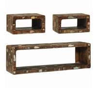 Ziaphsol Ensemble de meubles TV avec étagère 3 pièces en bois massif vieilli, multicolore, 100 x 30 x 32 cm, armoire de salon pour rangement multimédia, rack hifi pour TV, home cinéma