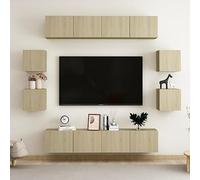 Ziaphsol Ensemble de meubles TV en chêne Sonoma - 8 pièces - Montage mural - Console multimédia HiFi - Buffet avec gestion des câbles et espace de rangement - Pour salon, home cinéma