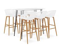 Ziaphsol Ensemble de mobilier de Bar 7 pièces Blanc pour intérieur Moderne, Table et chaises Robustes en MDF et métal, idéal pour Salon, séjour ou Espace Convivial