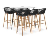 Ziaphsol Ensemble de mobilier de Bar Blanc et Noir pour Salon séjour Cuisine avec Table et 6 chaises ergonomiques en PP et métal, idéal pour aménager Espace Convivial intérieur ou extérieur