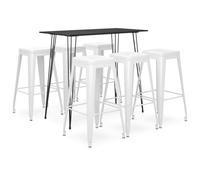 Ziaphsol Ensemble de mobilier de Bar Noir et Blanc pour Espace Convivial Salon séjour Cuisine avec Table et 6 tabourets empilables, Robuste, Facile à Assembler et idéal pour aménager Votre Coin Repas