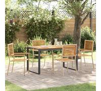 Ziaphsol Ensemble de mobilier de Jardin 5 pièces Beige et Marron pour Repas extérieur avec Table rectangulaire et chaises Confortables en Poly Rattan et Bois d'acacia adapté pour terrasse Patio