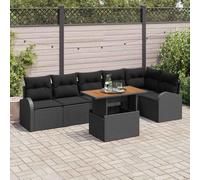 Ziaphsol Ensemble de mobilier de Jardin canapé modulable 7 pièces avec Coussins résistants aux UV pour terrasse Balcon Veranda extérieur en Poly Rattan et Bois d'acacia
