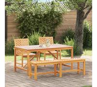 Ziaphsol Ensemble de mobilier de Jardin pour Repas extérieur 4 pièces en Bois d'acacia Marron avec Table rectangulaire, chaises Confortables et Banc pour terrasse Patio Balcon
