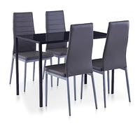 Ziaphsol Ensemble de mobilier de Salle à Manger 5 pièces Gris avec Table en Verre trempé et chaises rembourrées pour Salon, séjour ou Cuisine, idéal pour Organiser et aménager Un Espace Convivial