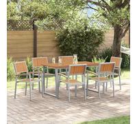 Ziaphsol Ensemble de mobilier de Salle à Manger pour Jardin 7 pièces Gris en Bois d'acacia Massif, Table rectangulaire, chaises Confortables pour Repas en extérieur, terrasse ou Patio