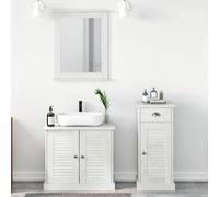 Ziaphsol Ensemble de mobilier de Salle de Bain 3 pièces Blanc Antique en Bois de pin Massif avec Miroir, étagères et Portes en Bois Solide pour Rangement Pratique et Design Contemporain