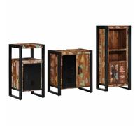Ziaphsol Ensemble de mobilier de Salle de Bain 3 pièces en Bois recyclé Solide avec Armoire Placard Miroir Colonne sous Meuble Moderne Design Compact