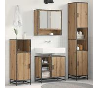 Ziaphsol Ensemble de mobilier de Salle de Bain 3 pièces en chêne Artisanal, Design Mural Compact avec placards et Miroir, idéal pour Rangement Pratique et Style Moderne