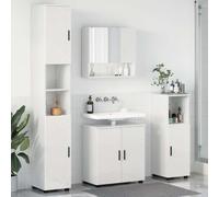 Ziaphsol Ensemble de mobilier de Salle de Bain 4 pièces Blanc Brillant avec Meuble lavabo, Armoire, Miroir et Rangement Mural pour Espace Contemporain
