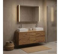 Ziaphsol Ensemble de mobilier de Salle de Bain 4 pièces Chêne Artisanal avec Miroir LED éclairage USB, Rangement Mural, Porte réversible, idéal pour rénovation ou aménagement Moderne