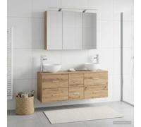 Ziaphsol Ensemble de mobilier de Salle de Bain 4 pièces en chêne Artisanal avec Miroir LED, lavabo et Robinet, Montage Mural, Rangement Pratique, Design Moderne et Durable pour Espace Contemporain