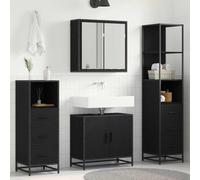 Ziaphsol Ensemble de mobilier de Salle de Bain 4 pièces en chêne Noir avec Miroir, Armoire, placards muraux et rangements Modernes pour Espace Compact et Design élégant