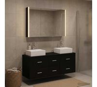 Ziaphsol Ensemble de mobilier de Salle de Bain 4 pièces en chêne Noir avec Miroir LED, Rangement Mural, éclairage USB, Porte réversible, idéal pour rénovation et optimisation d'espace intérieur