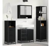 Ziaphsol Ensemble de mobilier de Salle de Bain 4 pièces en chêne Noir avec Miroir, Meuble lavabo, colonnes et rangements muraux pour espaces Modernes et compacts