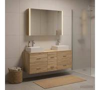 Ziaphsol Ensemble de mobilier de Salle de Bain 4 pièces en chêne Sonoma avec Miroir LED éclairage USB, Rangement Mural, Portes réversibles, idéal pour rénovation ou aménagement Moderne