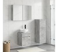 Ziaphsol Ensemble de mobilier de Salle de Bain 4 pièces en Gris béton avec Miroir LED, Rangement Mural, lavabo intégré, Portes réversibles, Design Moderne, idéal pour Chambre, Salle ou entrée