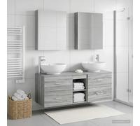 Ziaphsol Ensemble de mobilier de Salle de Bain 5 pièces Sonoma Gris avec Miroir LED Double Face, Rangement Mural, éclairage USB, Structure en Bois d'ingénierie, idéal pour Petits et Grands espaces