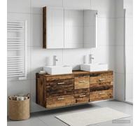Ziaphsol Ensemble de mobilier de Salle de Bain en Bois Ancien avec Miroir LED éclairage USB, Rangement Mural, Porte réversible pour Salle de Bain Moderne, idéal pour rénovation ou Upgrade