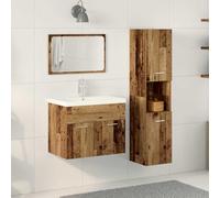 Ziaphsol Ensemble de mobilier de Salle de Bain en Bois d'ingénierie avec étagère 4 pièces Marron pour Espace Moderne, Rangement Mural, Porte affleurante, Miroir Plan, idéal pour Petites salles