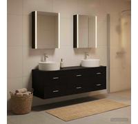 Ziaphsol Ensemble de mobilier de Salle de Bain en Bois d'ingénierie chêne Noir avec armoires murales, Miroir LED, tiroir, vanités, Installation Murale réversible pour Rangement Pratique et Style