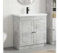 Ziaphsol Ensemble de mobilier de Salle de Bain Gris béton avec lavabo intégré, Armoire de Rangement, Porte, étagère, Robinet et Siphon pour aménagement intérieur Moderne