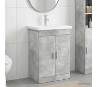 Ziaphsol Ensemble de mobilier de Salle de Bain Gris béton avec lavabo Vasque, Armoire, Placard, Miroir, Rangement tiroir, Colonne, pour aménagement Mural ou Sol