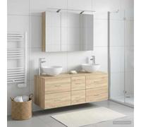 Ziaphsol Ensemble de mobilier de Salle de Bain Mural 4 pièces en Bois d'ingénierie et Verre avec éclairage LED, Rangement Pratique, Porte réversible, idéal pour Salon, Chambre ou entrée