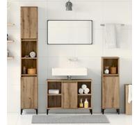 Ziaphsol Ensemble de mobilier Salle de Bain 3 pièces en Bois d'ingénierie Finition chêne Artisanal pour Rangement Compact et Design Moderne adapté à Tous Styles d'intérieur