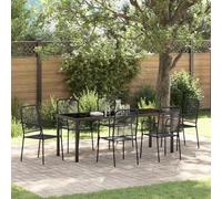 Ziaphsol Ensemble de Salle à Manger Jardin 7 pièces Noir en Acier Enduit de Poudre avec Table rectangulaire 140x70 cm et 6 chaises Confortables pour terrasse, Patio, Repas en extérieur