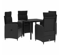 Ziaphsol Ensemble de table de canapé avec coussins, 5 pièces, noir, en rotin PE, avec chaises réglables et cadre en acier revêtu par poudre, pour salon, terrasse, salon et salle à manger, confort