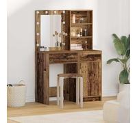 Ziaphsol Ensemble de Table de Maquillage avec LED en Bois Ancien 2 pièces, Meuble de Coiffure et Miroir avec tiroirs, étagères, Port USB pour Chambre Dressing Salle de Bain