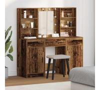 Ziaphsol Ensemble de Table de Maquillage avec LED en Bois Ancien, Meuble Dressing avec Miroir, tiroirs, étagères, idéal pour Chambre, Salle de Bain ou Dressing