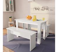 Ziaphsol Ensemble de table et bancs 3 pièces en bois avec bords en PVC, blanc mat, 120 x 59 x 76 cm, pour salle à manger, cuisine, salon, 1 table et 2 bancs