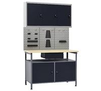 Ziaphsol Ensemble d'établi avec 3 murs à outils et 1 armoire murale 120 x 60 x 85 cm Acier et bois Capacité de charge 300 kg pour atelier garage avec tiroir et étagères