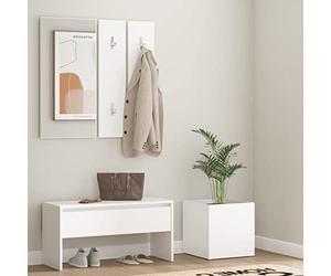 Ziaphsol Ensemble garde-robe de couloir en bois blanc, banc de couloir avec tiroir, miroir et pot de fleurs, banc pour chaussures jusqu'à 110 kg par siège