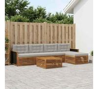 Ziaphsol Ensemble Meuble canapé d'extérieur 6 pièces en Bois d'acacia Naturel et Coussins Gris Clair modulable pour Jardin terrasse Salon avec Table Pouf Confortable résistant aux intempéries