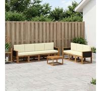 Ziaphsol Ensemble Meuble canapé d'extérieur 7 pcs en Bois d'acacia Massif Naturel crème avec Coussins Amovibles modulable pour Jardin terrasse Salon détente convivialité