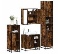 Ziaphsol Ensemble Meubles Salle de Bain 4 pièces en Bois d'ingénierie chêne fumé avec armoires, Miroir, Meuble Vasque, Rangement Mural, Design Moderne, idéal pour Salle de Bain compacte