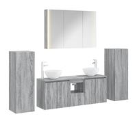 Ziaphsol Ensemble mobilier de Salle de Bain 6 pcs Sonoma Gris Bois d'ingénierie avec Miroir LED Double Face, Rangement spacieux, Montage Mural pour Espace optimisé, éclairage Blanc USB