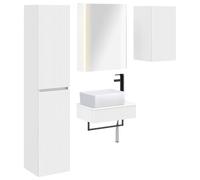 Ziaphsol Ensemble mobilier Salle de Bain 5 pièces Blanc avec armoires murales, Miroir LED Double Face, lavabo et Robinet, Montage Mural Compact pour Rangement organisé Maison Appartement