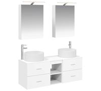 Ziaphsol Ensemble mobilier Salle de Bain 5 pièces Blanc Bois d'ingénierie avec miroirs LED Double Face éclairage USB Rangement spacieux Montage Mural Installation réversible