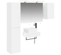 Ziaphsol Ensemble mobilier Salle de Bain 5 pièces Blanc Bois d'ingénierie Verre avec Miroir LED USB Montage Mural Rangement Pratique Design Contemporain