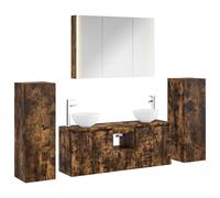 Ziaphsol Ensemble mobilier Salle de Bain 6 pièces chêne fumé Bois d'ingénierie avec Miroir LED Double Face, éclairage USB, Grande capacité de Rangement, Montage Mural pour optimisation Espace Moderne