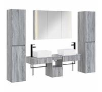 Ziaphsol Ensemble mobilier Salle de Bain 6 pièces Sonoma Gris Bois d'ingénierie avec Miroir LED Double Face éclairage Blanc USB Rangement modulable Montage Mural Design Contemporain
