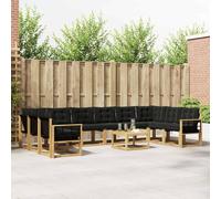 Ziaphsol Ensemble mobilier Salon extérieur 11 pcs Bois d'acacia Massif Blanc Noir, canapé modulable avec Coussins Confortables, Table et accoudoirs Pratiques pour terrasse Jardin détente