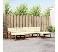 Ziaphsol Ensemble mobilier Salon extérieur 6 pcs en Bois d'acacia Massif Naturel et crème, canapé modulable avec Coussins Amovibles, Design résistant aux intempéries pour Jardin terrasse convivialité