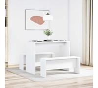 Ziaphsol Ensemble Table à Manger et bancs 3 pièces Blanc en Bois d'ingénierie Durable pour Cuisine et Salon, idéal pour Organisation conviviale et Repas en Famille